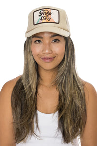 Friday Feelin' Take It Easy Trucker Hat in Tan