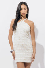 Load image into Gallery viewer, Adelyn Rae Juniper Pearl Trimmed Halter Tweed Dress