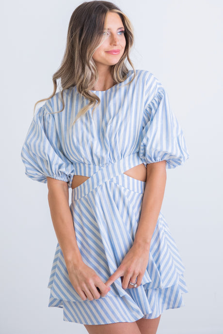 Karlie Stripe Poplin Cut-Out Dress