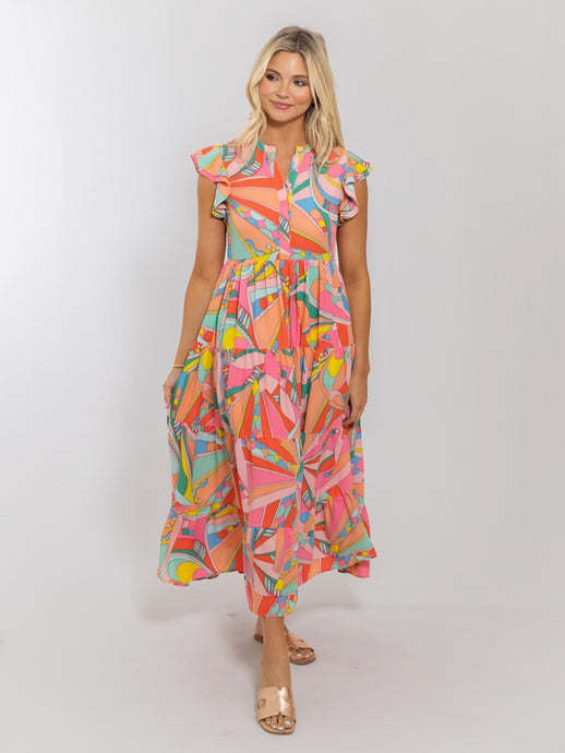 Karlie Bright Geo Tier Maxi Dress