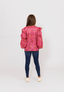 Karlie Satin Floral Ruffle Sleeve Top