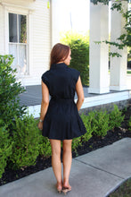 Load image into Gallery viewer, Karlie Navy Poplin Belted Shirt Dress