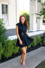 Load image into Gallery viewer, Karlie Navy Poplin Belted Shirt Dress