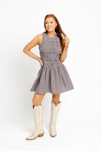 Load image into Gallery viewer, Karlie Smocked Brown Gingham Mini Dress