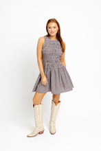 Load image into Gallery viewer, Karlie Smocked Brown Gingham Mini Dress