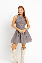 Load image into Gallery viewer, Karlie Smocked Brown Gingham Mini Dress