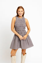 Load image into Gallery viewer, Karlie Smocked Brown Gingham Mini Dress