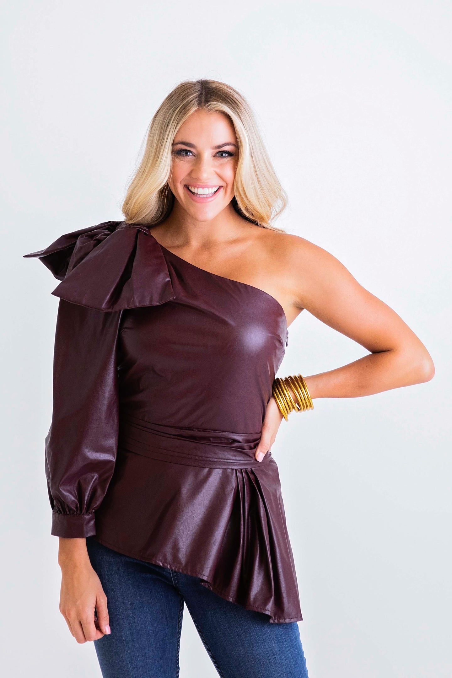 Karlie Pleather One Shoulder Top