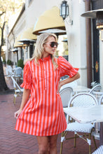 Load image into Gallery viewer, Karlie Stripe Button Tie Back Pleat Dress