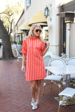 Load image into Gallery viewer, Karlie Stripe Button Tie Back Pleat Dress