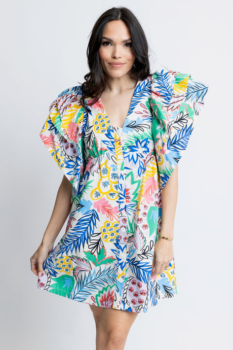 Karlie Multicolor Palm Ruffle Dress