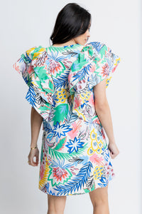 Karlie Multicolor Palm Ruffle Dress