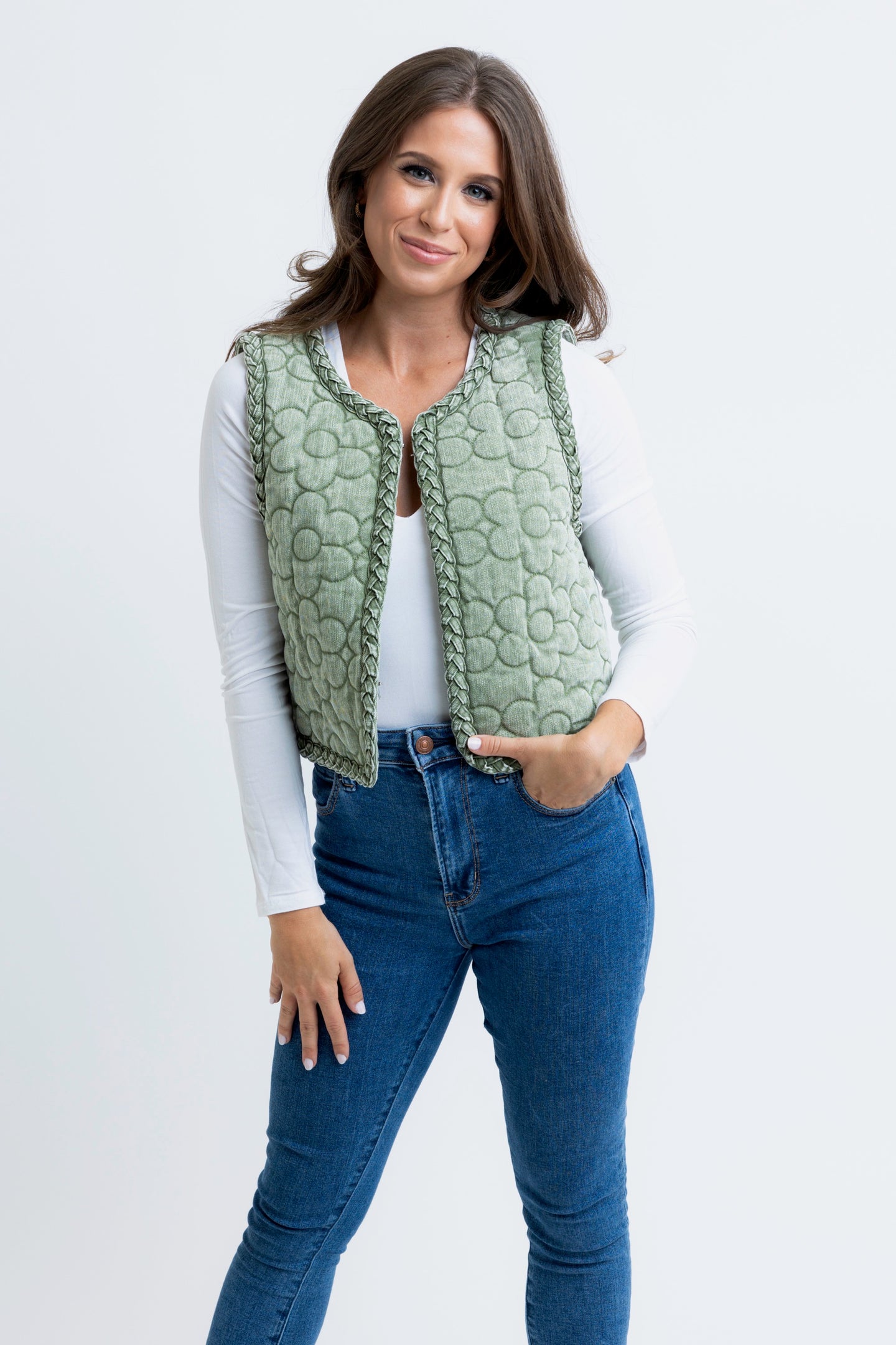 Karlie Walker Denim Floral Vest