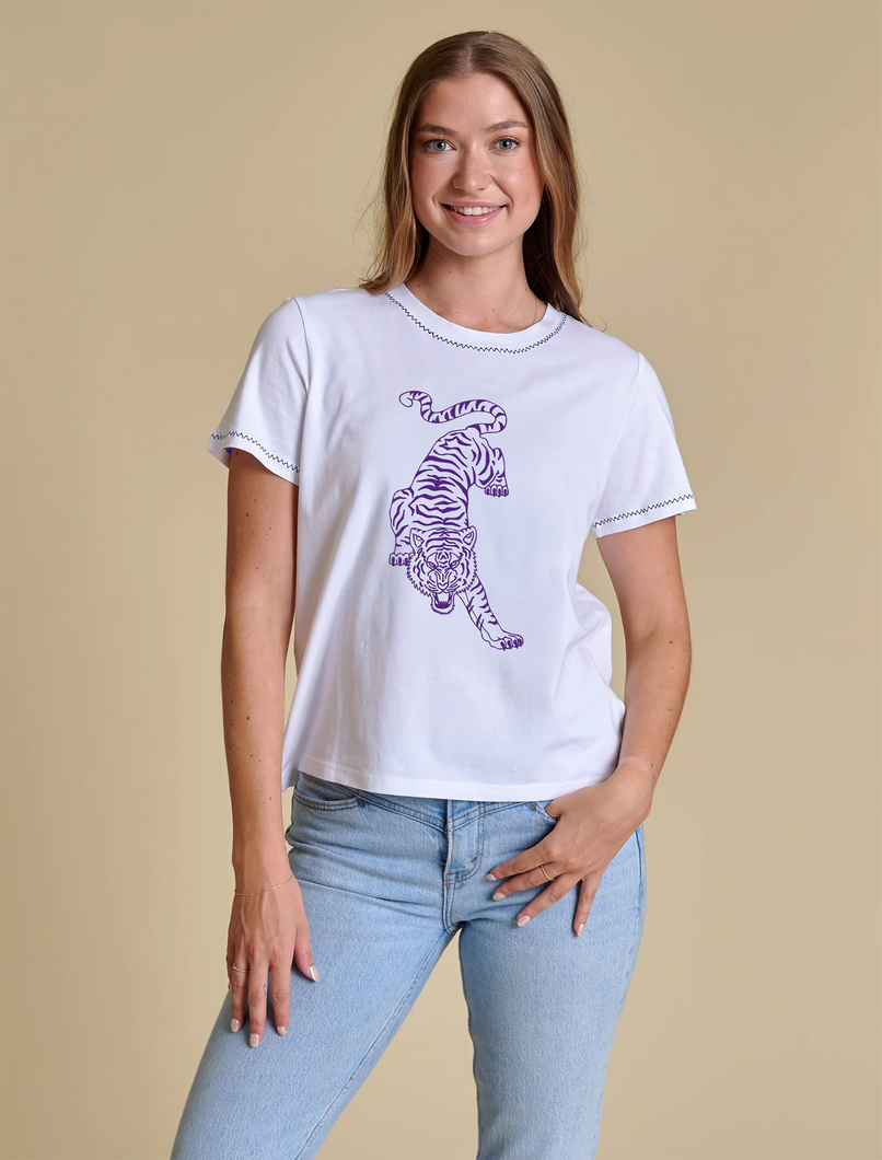 Purple Tiger Embroidered Tee