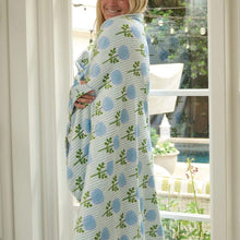 Load image into Gallery viewer, Laura Park Marigold Ticking Stripe Blue Fleece Blanket
