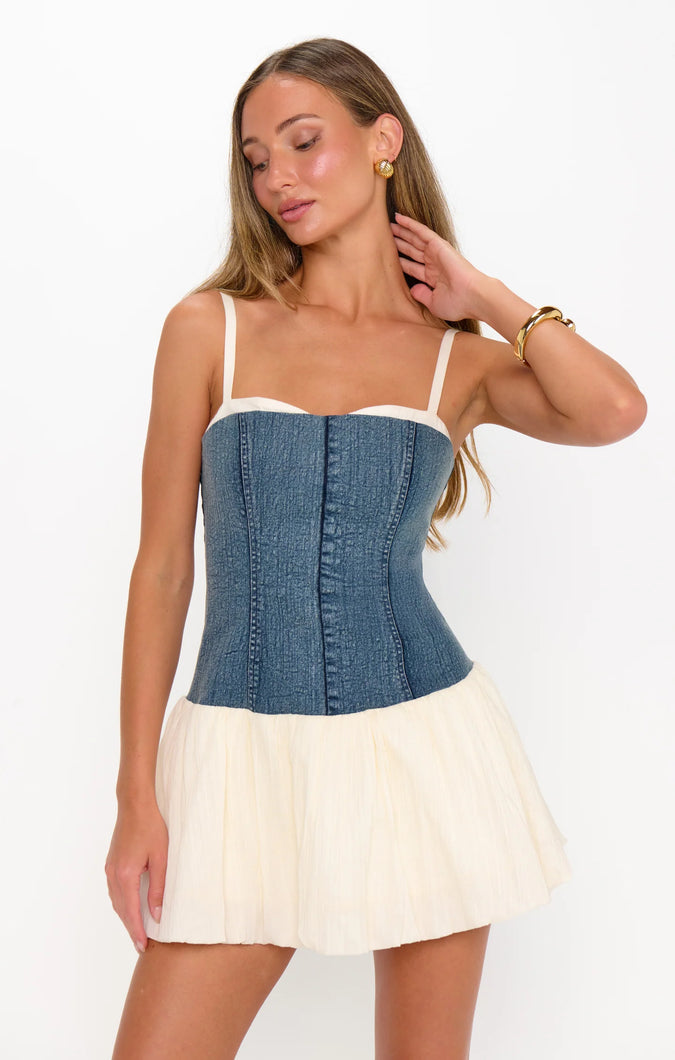 Show Me Your MUMU Tiffany Dress | Denim with Cream