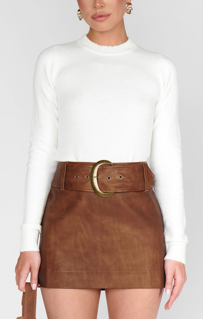 Show Me Your MUMU Maverick Mini Skirt | Chestnut Brown Faux Leather