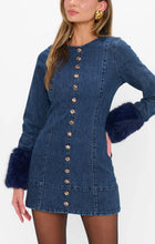 Load image into Gallery viewer, Show Me Your MUMU Rockefeller Mini Dress | Subzero Indigo With Faux Fur