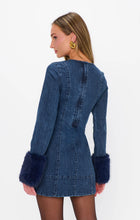 Load image into Gallery viewer, Show Me Your MUMU Rockefeller Mini Dress | Subzero Indigo With Faux Fur
