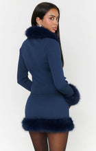 Load image into Gallery viewer, Show Me Your MUMU Chateau Cardigan | Navy Knit With Faux Fur