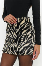 Load image into Gallery viewer, Show Me Your MUMU Phoebe Mini Skirt | Neutral Zebra Faux Fur