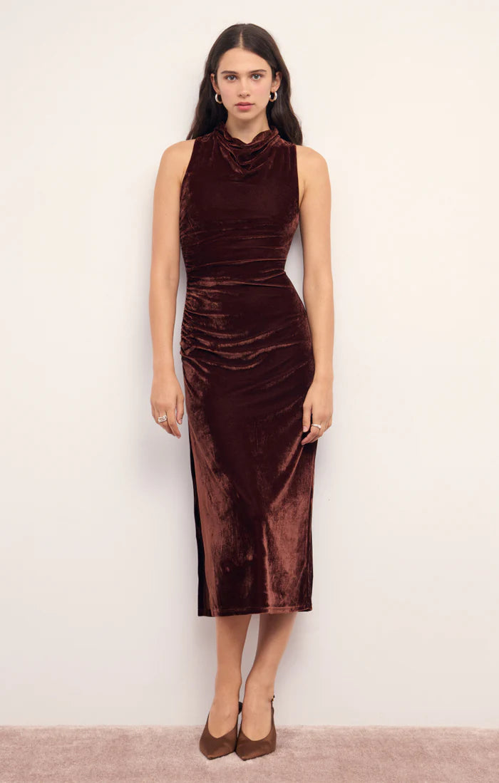 Sonja Velvet Midi Dress (Chocolate) S Sonja Velvet Midi Dress (Chocolate) S