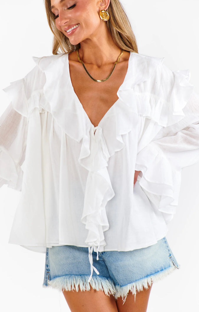 Show Me Your MUMU Joss Ruffle Top | White Voile