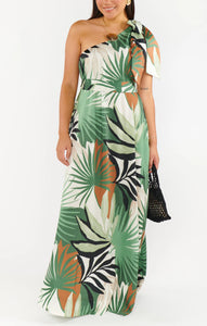 Show Me Your MUMU Jackie Maxi Dress | Caribbean Palms Luxe Satin