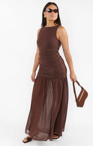 Show Me Your MUMU Aria Maxi Dress | Chocolate Stretch Chiffon