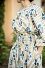 Load image into Gallery viewer, Maison Marigold Newport Skirt | Khaki Stripe W/ Brown Navy Flower