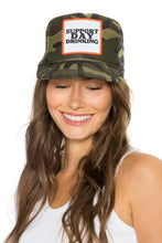 Load image into Gallery viewer, Friday Feelin&#39; Support Day Drinking Trucker Hat in Camo