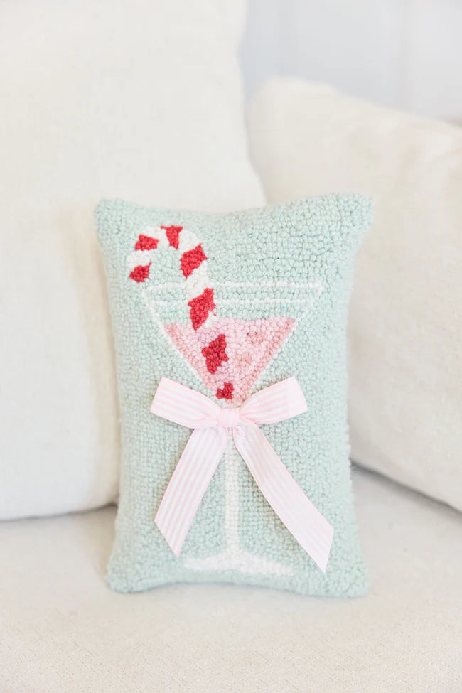 Gingham Bow Martini Glass Hook Pillow