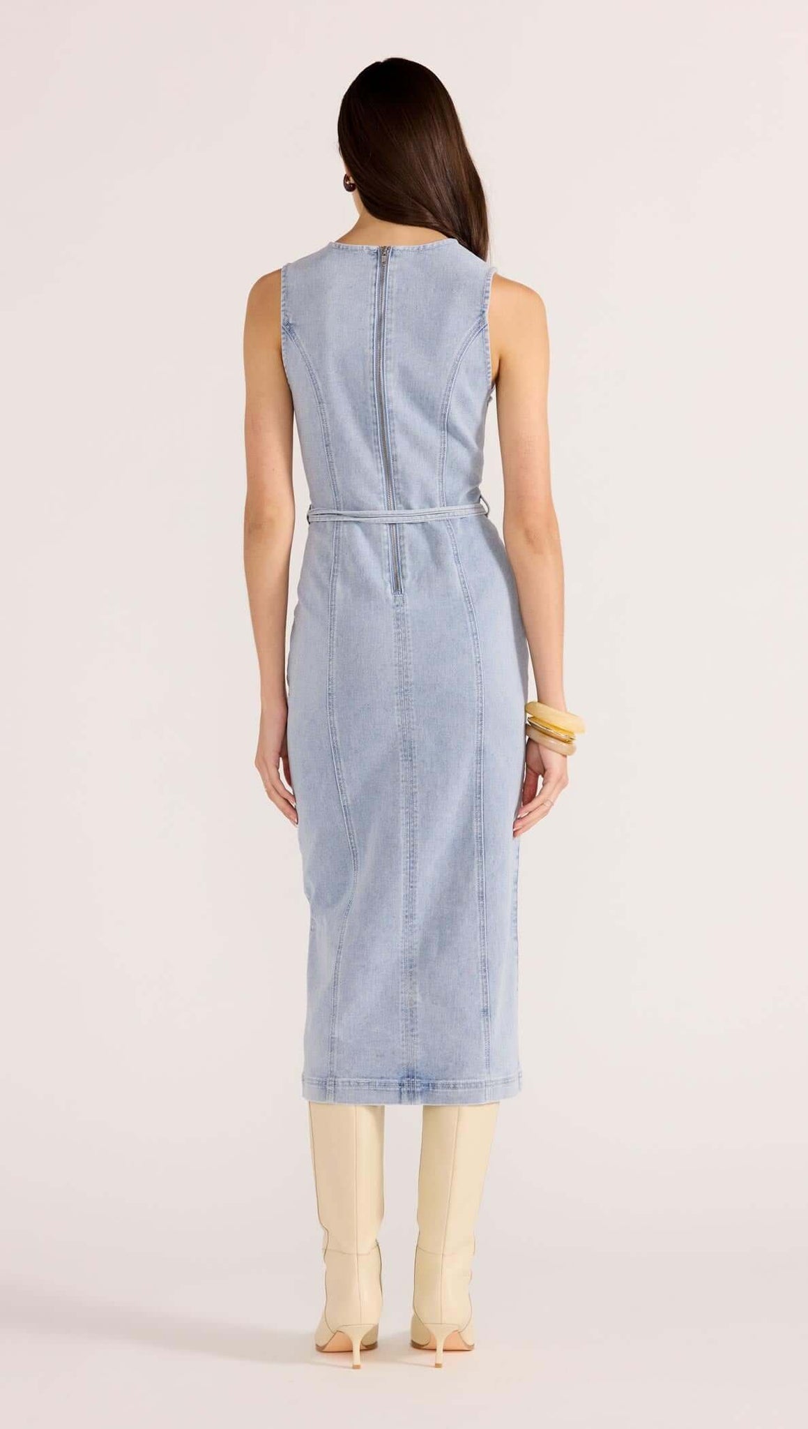 minkpink denim dress Button Through Floral Denim Dress with Tie Waist