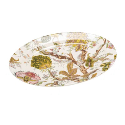 Oval Printed Stoneware Platter W/ Botanicals