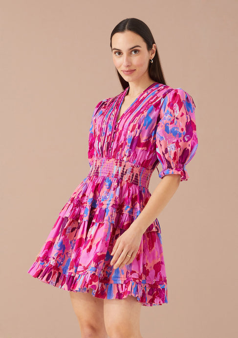 Alivia Penny Dress | Pink Paint Burst