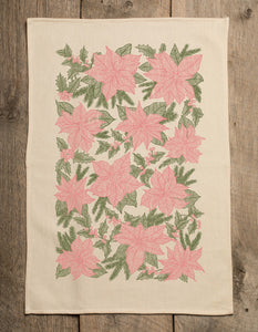 Pink Poinsettia Pattern Kitchen Towel