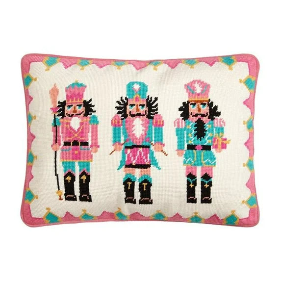 Nutcrackers Embroidered Needlepoint Pillow