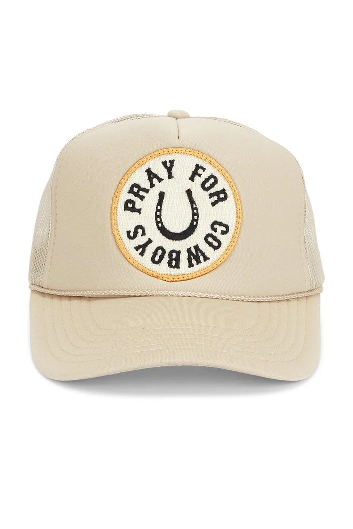 Friday Feelin' Pray For Cowboys Trucker Hat in Tan