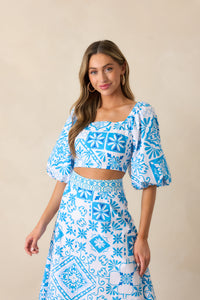 Prosperina Presley Crop Top | Aegean Blue Tile