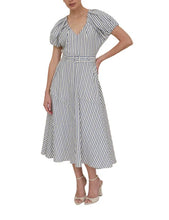 Load image into Gallery viewer, Zoe and Claire Navy Stripe Puff Sleeve Dress | Navy Stripe