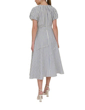 Load image into Gallery viewer, Zoe and Claire Navy Stripe Puff Sleeve Dress | Navy Stripe