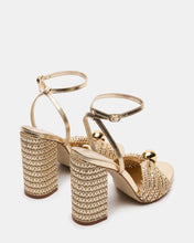 Load image into Gallery viewer, Steve Madden Cheyla Gold Raffia Block Heels