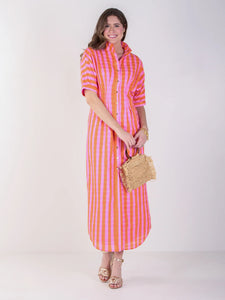Emily McCarthy Georgia Dress | Coral Pink Stripe