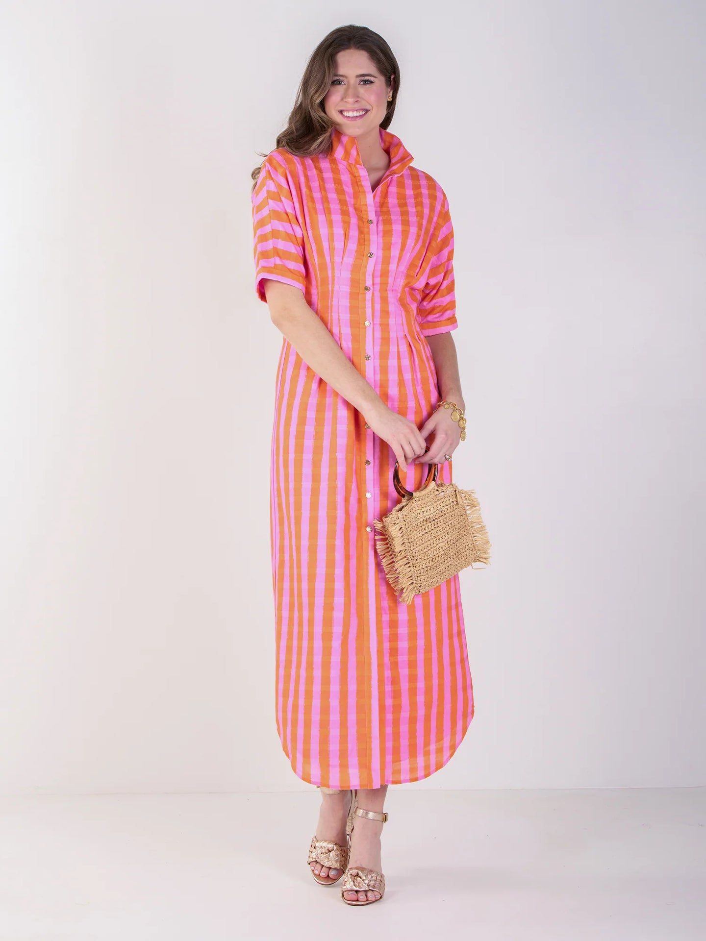 Emily McCarthy Georgia Dress | Coral Pink Stripe