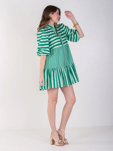 Emily McCarthy Sadie Dress | Mist Green Stripe