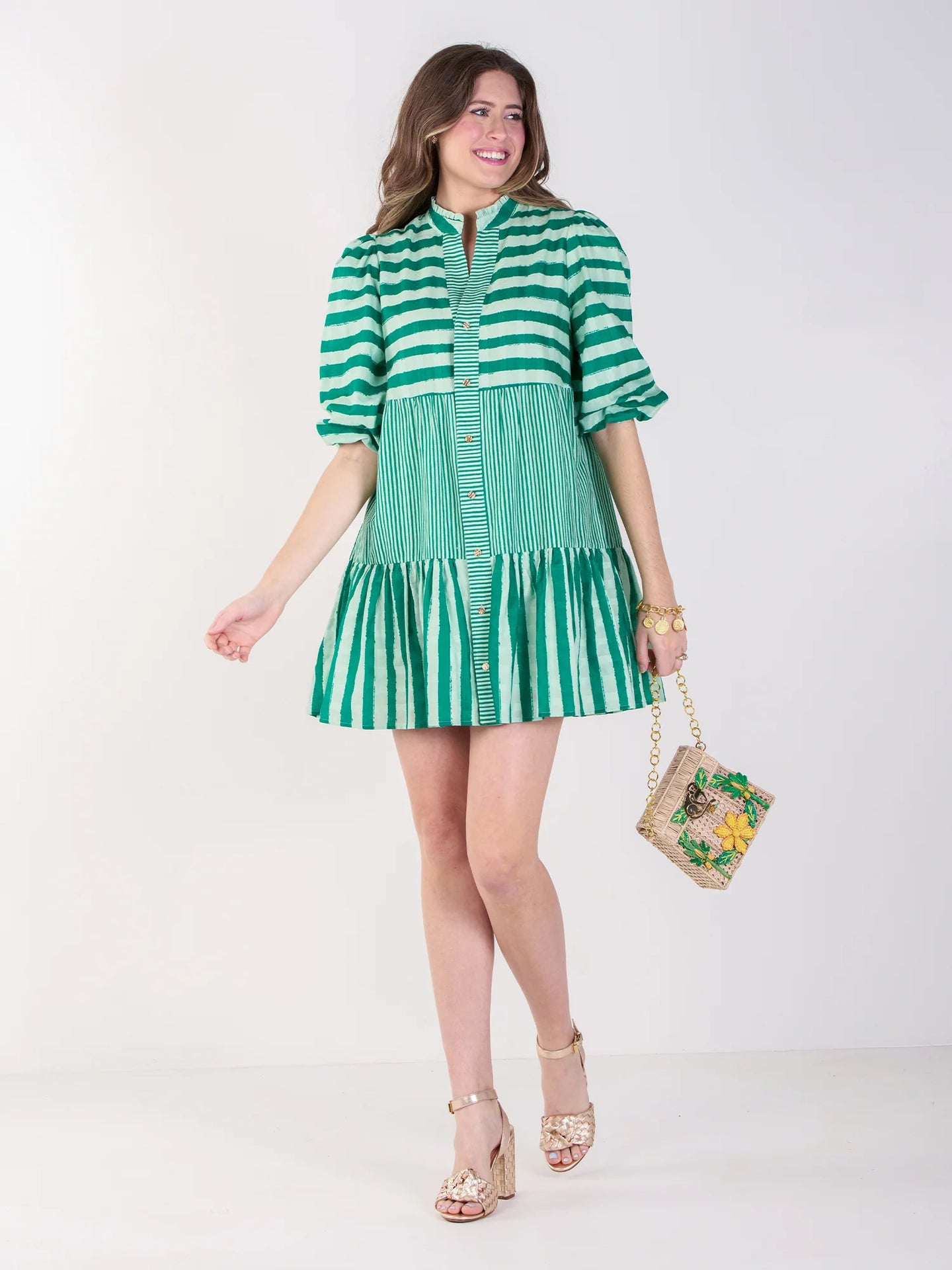 Emily McCarthy Sadie Dress | Mist Green Stripe