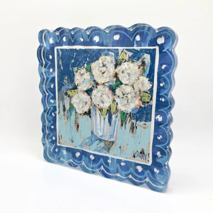 Lauren Dunn Scalloped Blue Hydrangea Acrylic Block