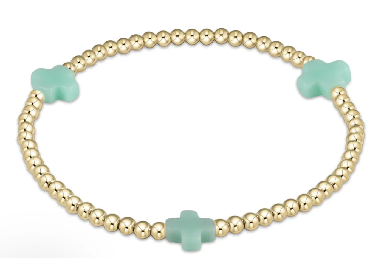 enewton egirl Signature Cross Gold Pattern 3mm Bead Bracelet - Mint