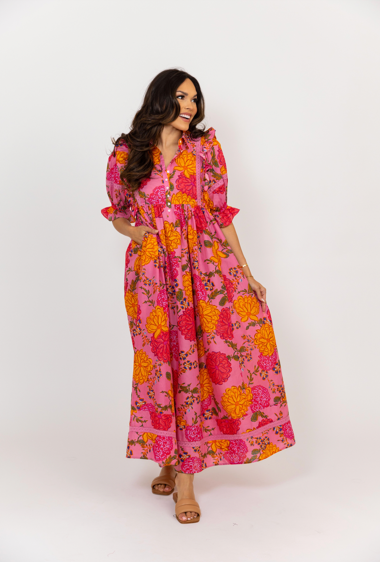 Karlie Floral Crochet Trim Maxi Dress