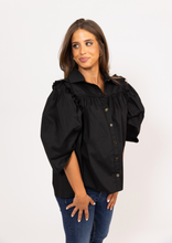 Load image into Gallery viewer, Karlie Black Button Ruffle Top